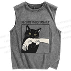 Unisex Black Cat Become Ungovernable Printed Washed Tank Top