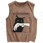 Unisex Black Cat Become Ungovernable Printed Washed Tank Top