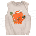 Unisex Cartoon Octopus Printed Washed Tank Top