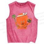 Unisex Cartoon Octopus Printed Washed Tank Top