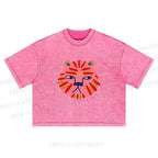 Art Colorful Tiger Printed Washed Cropped T-Shirt