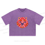 Art Colorful Tiger Printed Washed Cropped T-Shirt
