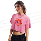 Art Colorful Tiger Printed Washed Cropped T-Shirt