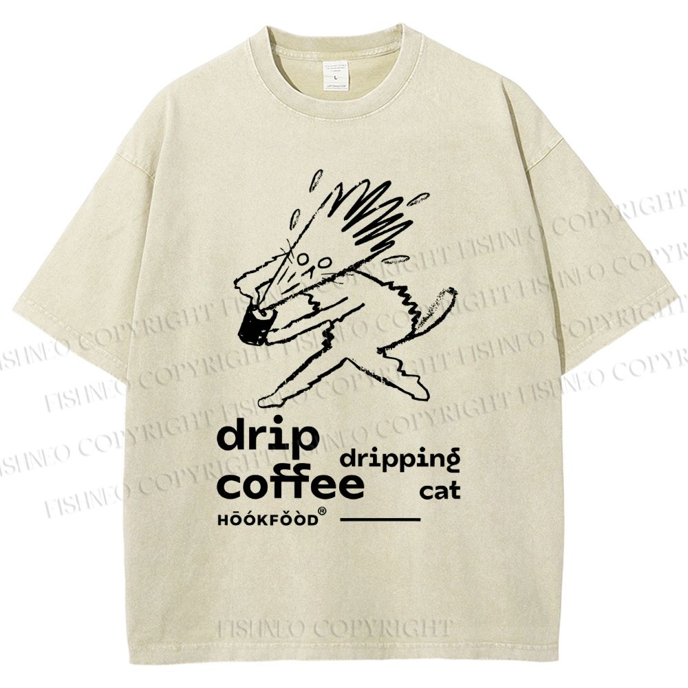 Unisex Drip Coffee Printed Washed Tee