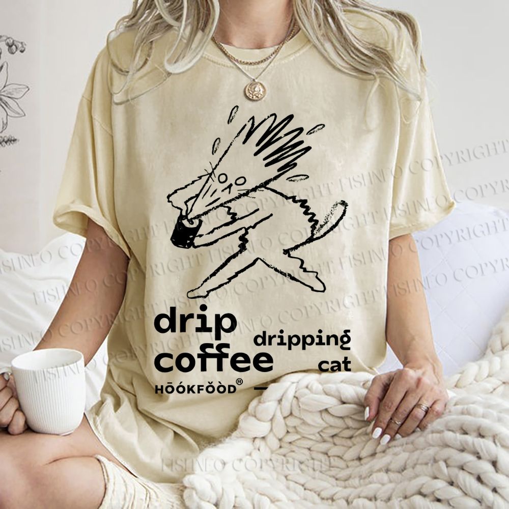 Unisex Drip Coffee Printed Washed Tee