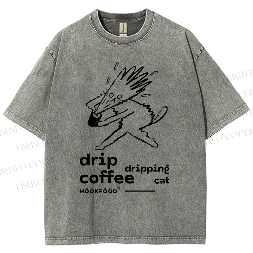 Unisex Drip Coffee Printed Washed Tee