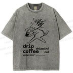 Unisex Drip Coffee Printed Washed Tee