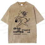 Unisex Drip Coffee Printed Washed Tee