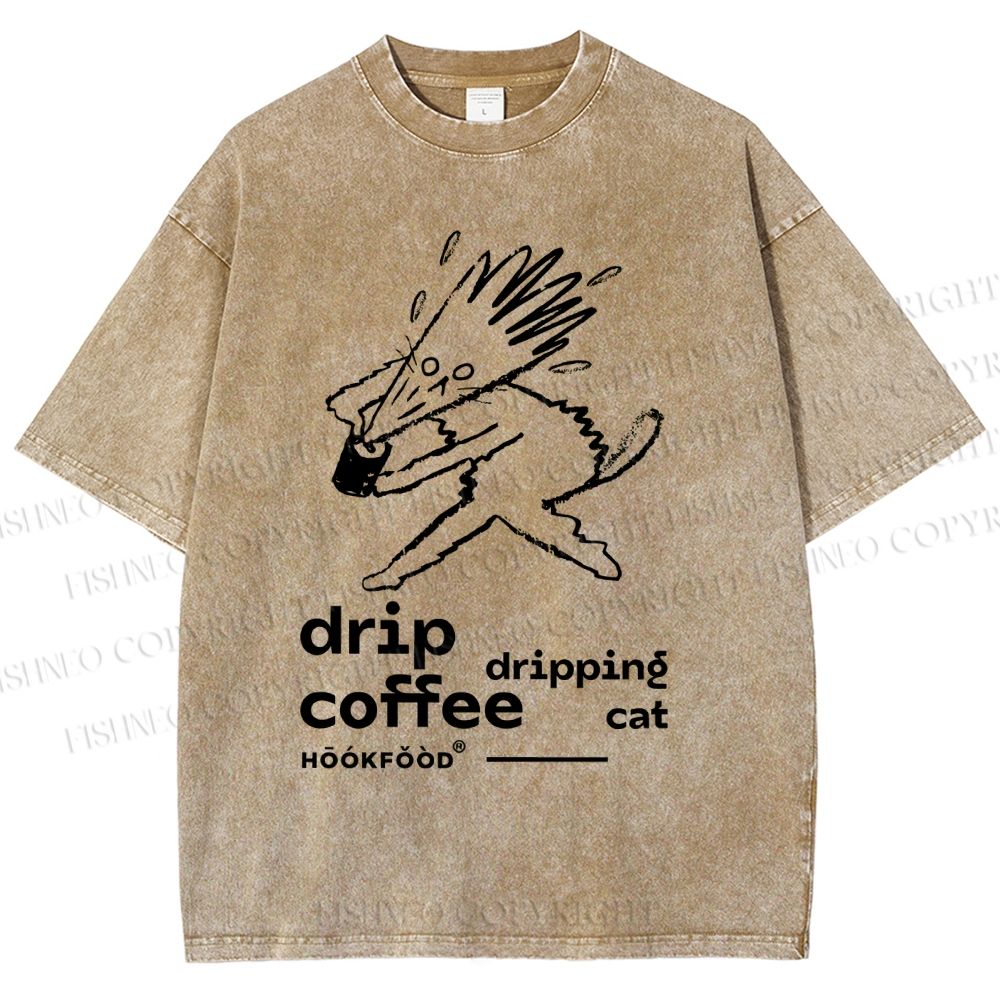 Unisex Drip Coffee Printed Washed Tee