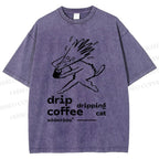 Unisex Drip Coffee Printed Washed Tee