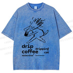Unisex Drip Coffee Printed Washed Tee