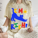 Unisex I'm Rich Cat Printed Washed Tee