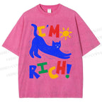 Unisex I'm Rich Cat Printed Washed Tee