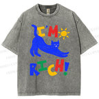 Unisex I'm Rich Cat Printed Washed Tee
