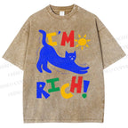 Unisex I'm Rich Cat Printed Washed Tee