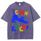 Unisex I'm Rich Cat Printed Washed Tee