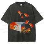Unisex Seven Goldfishes Printed Washed Tee