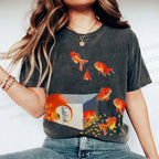 Unisex Seven Goldfishes Printed Washed Tee