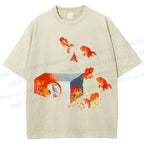 Unisex Seven Goldfishes Printed Washed Tee
