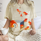 Unisex Seven Goldfishes Printed Washed Tee
