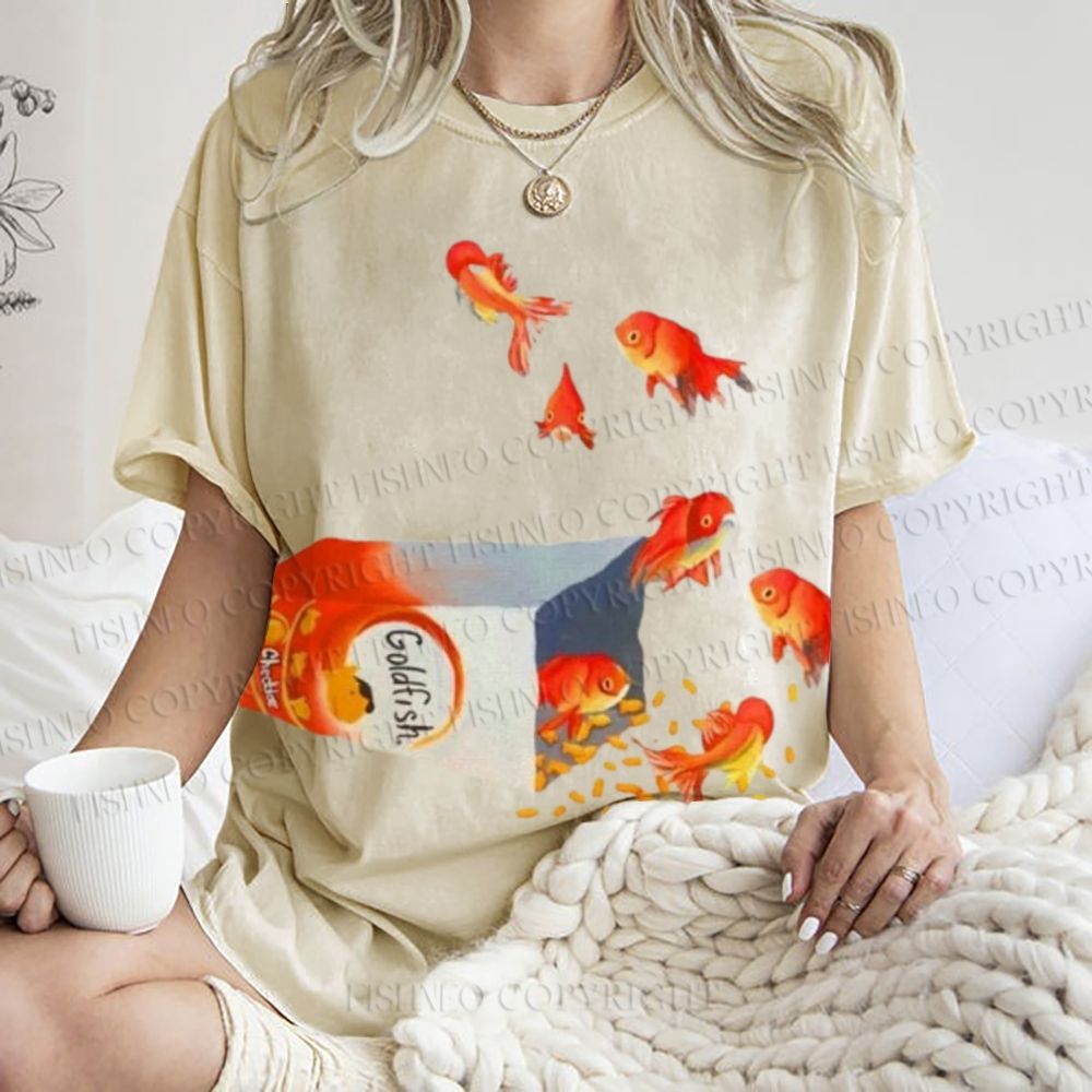 Unisex Seven Goldfishes Printed Washed Tee
