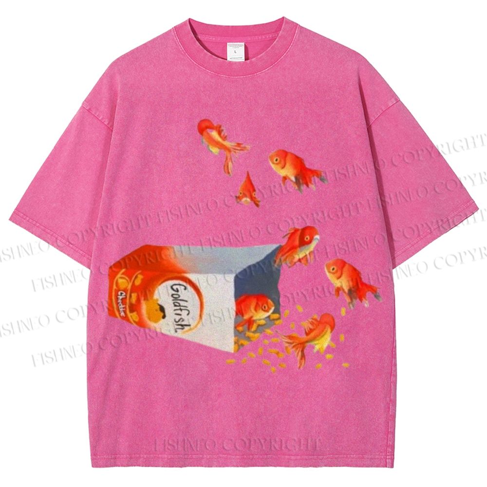 Unisex Seven Goldfishes Printed Washed Tee