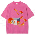 Unisex Seven Goldfishes Printed Washed Tee