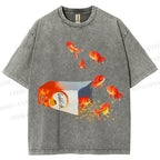 Unisex Seven Goldfishes Printed Washed Tee