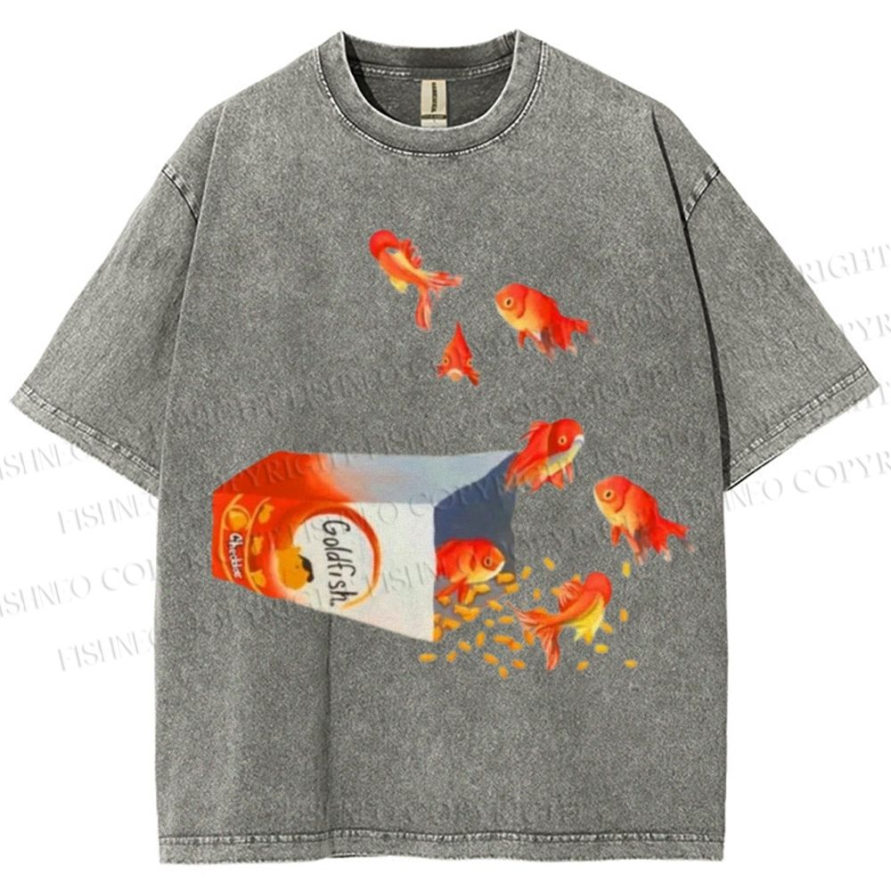 Unisex Seven Goldfishes Printed Washed Tee