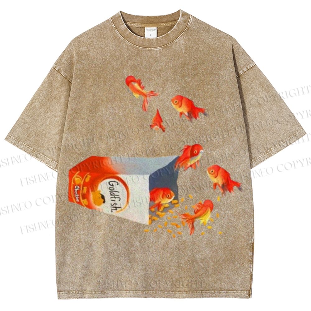 Unisex Seven Goldfishes Printed Washed Tee
