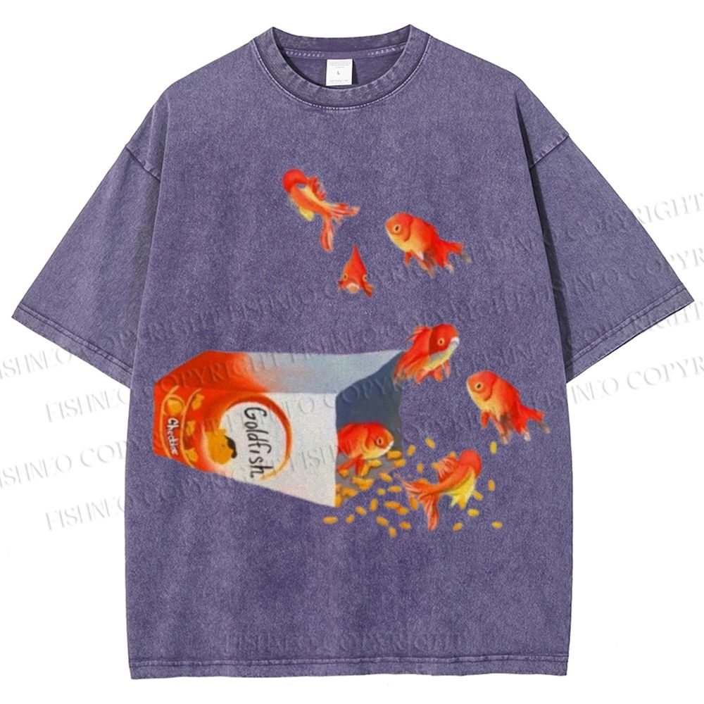 Unisex Seven Goldfishes Printed Washed Tee