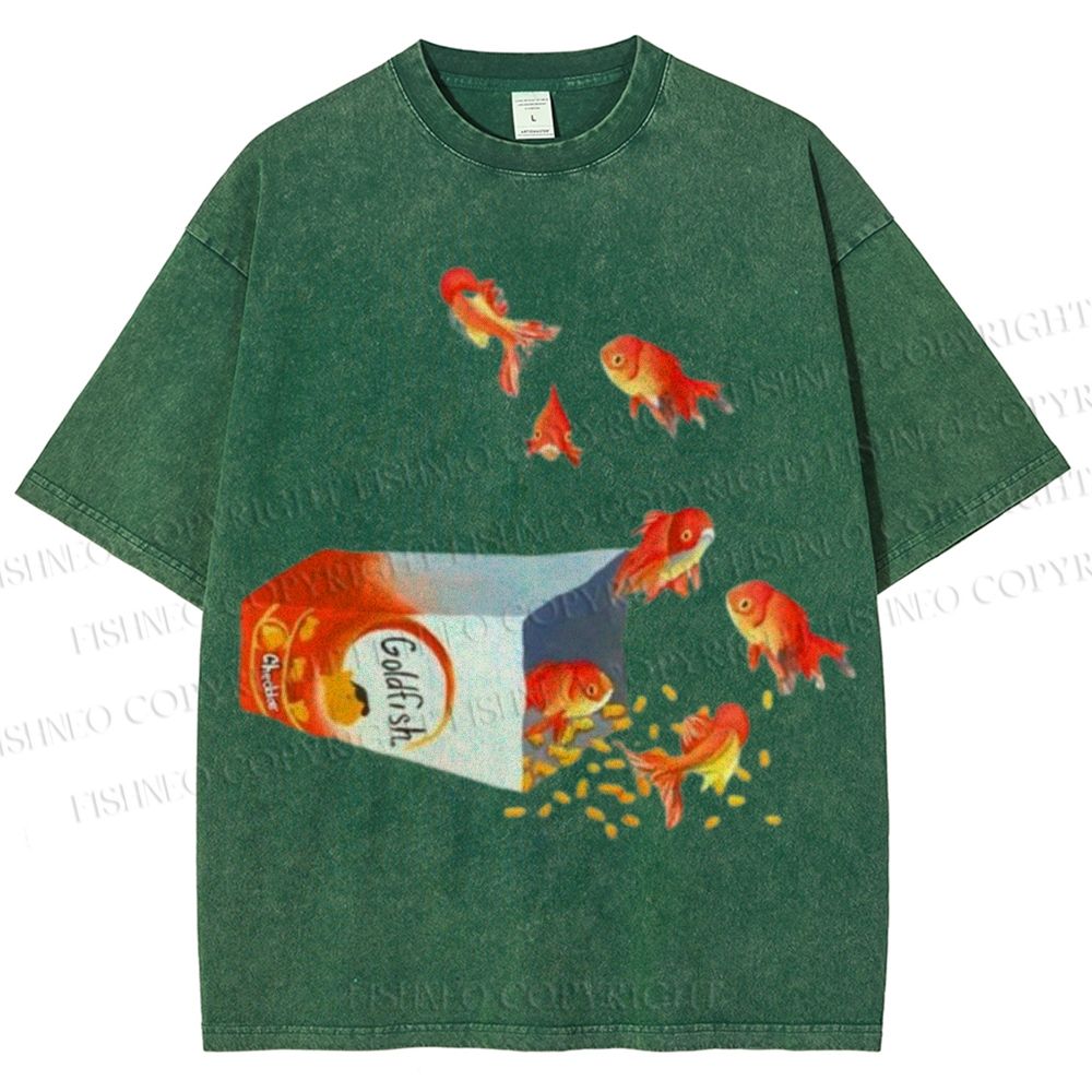 Unisex Seven Goldfishes Printed Washed Tee