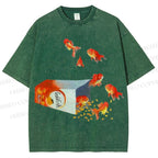 Unisex Seven Goldfishes Printed Washed Tee