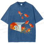 Unisex Seven Goldfishes Printed Washed Tee