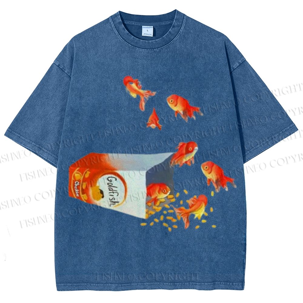 Unisex Seven Goldfishes Printed Washed Tee