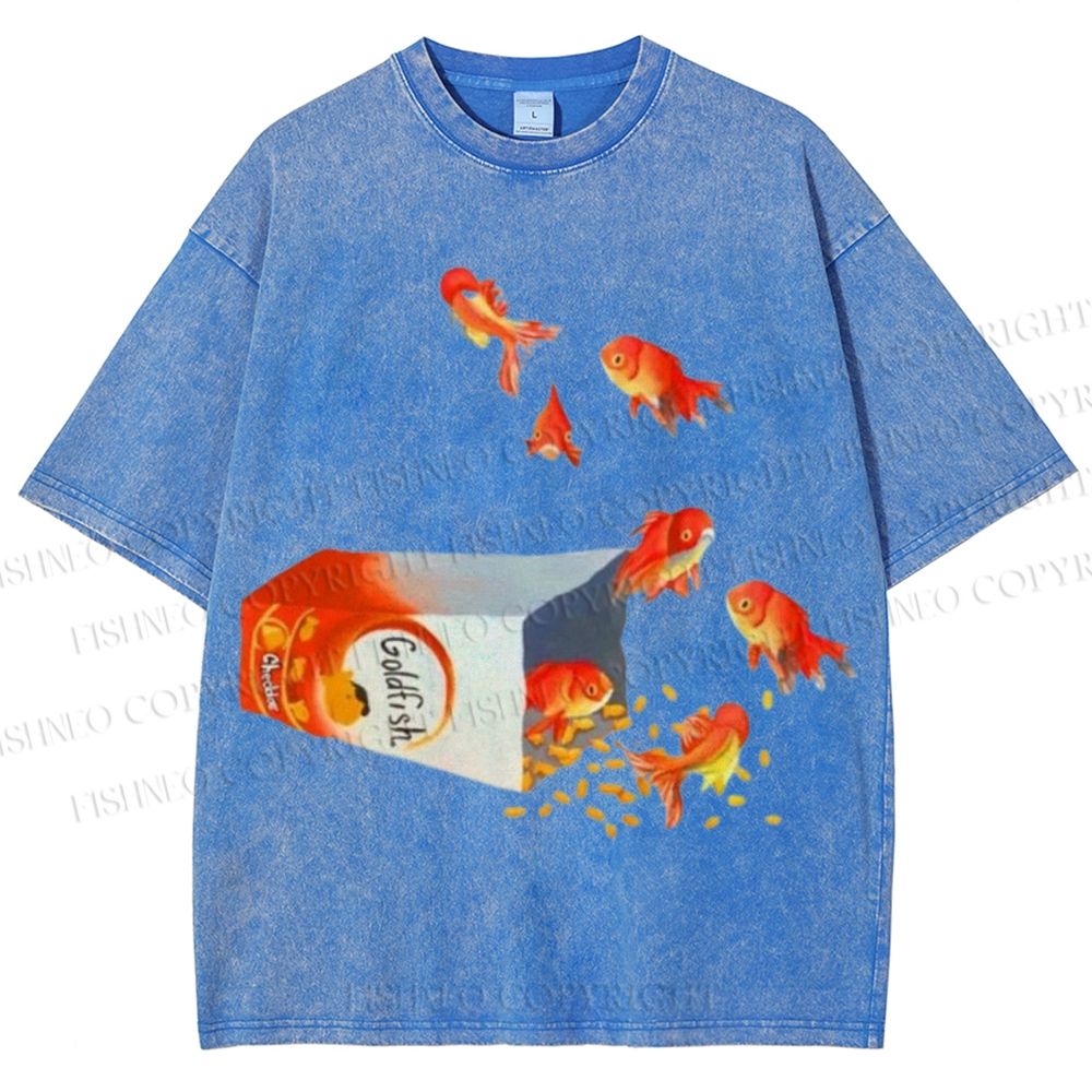 Unisex Seven Goldfishes Printed Washed Tee