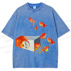 Unisex Seven Goldfishes Printed Washed Tee