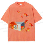 Unisex Seven Goldfishes Printed Washed Tee