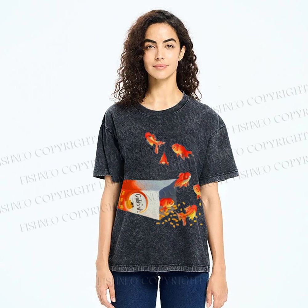 Unisex Seven Goldfishes Printed Washed Tee