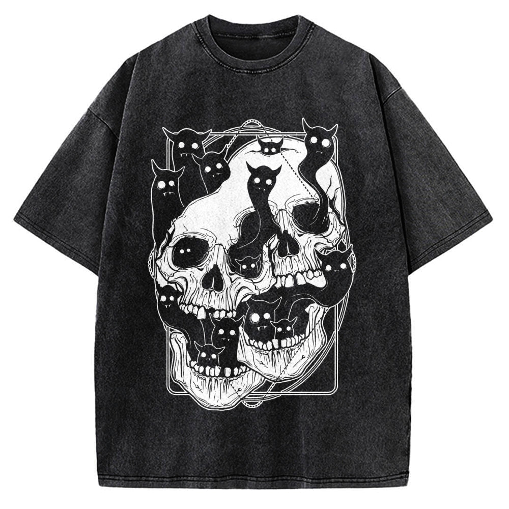 Cat Ghost Double Skull Vintage Washed T-shirt