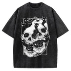Cat Ghost Double Skull Vintage Washed T-shirt
