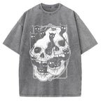 Cat Ghost Double Skull Vintage Washed T-shirt