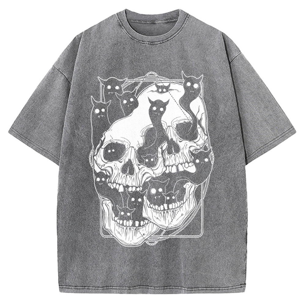 Cat Ghost Double Skull Vintage Washed T-shirt