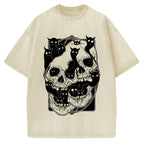 Cat Ghost Double Skull Vintage Washed T-shirt