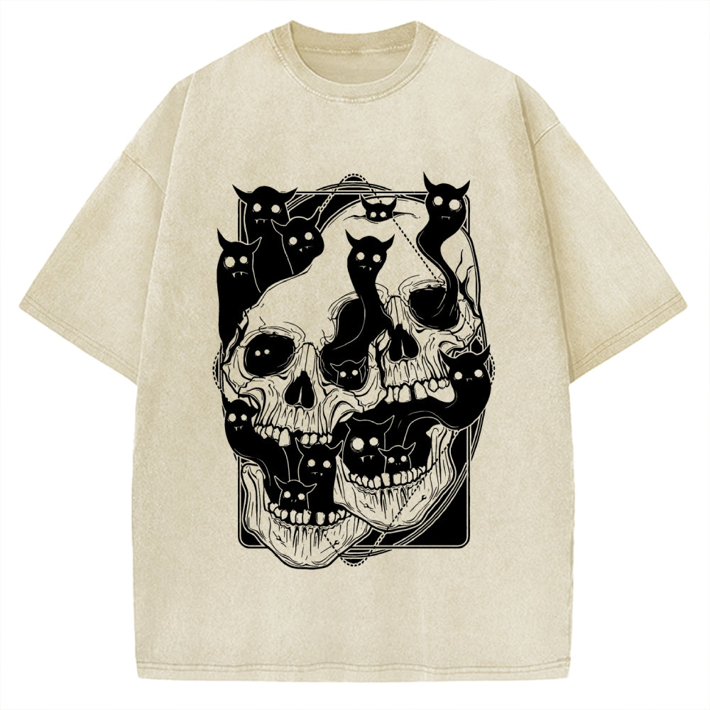 Cat Ghost Double Skull Vintage Washed T-shirt