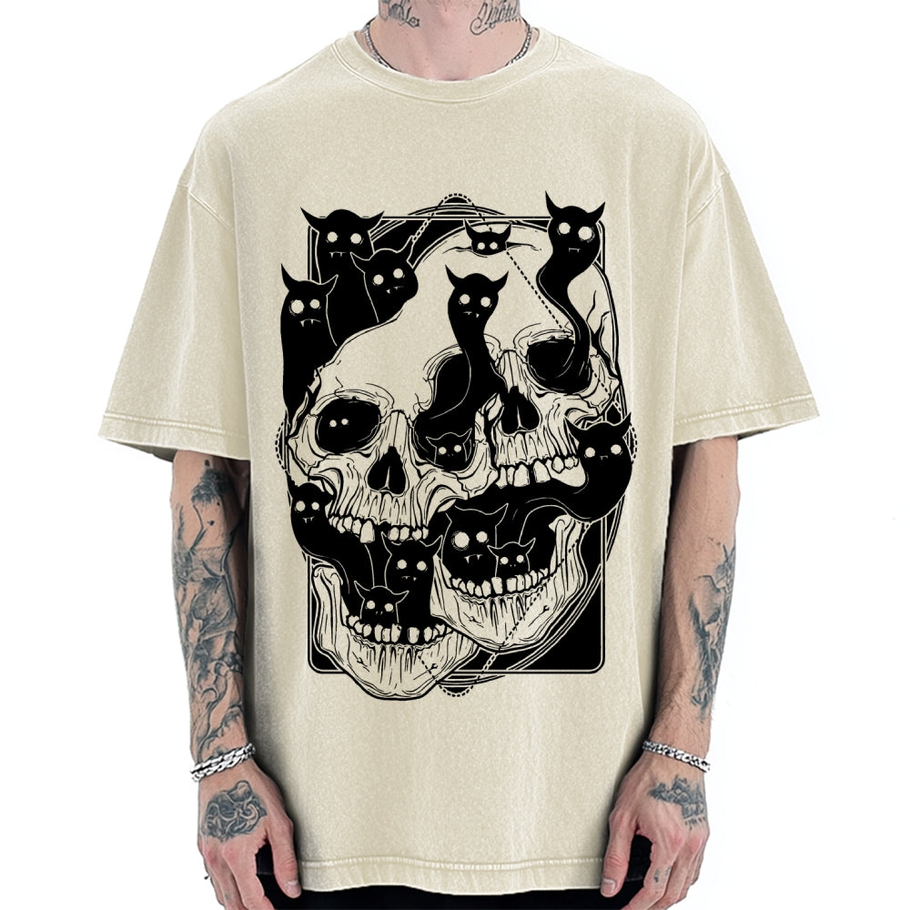 Cat Ghost Double Skull Vintage Washed T-shirt