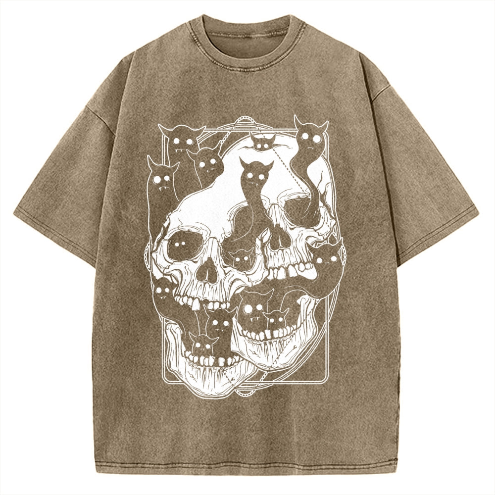 Cat Ghost Double Skull Vintage Washed T-shirt