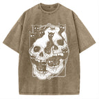 Cat Ghost Double Skull Vintage Washed T-shirt