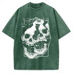 Cat Ghost Double Skull Vintage Washed T-shirt