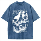 Cat Ghost Double Skull Vintage Washed T-shirt